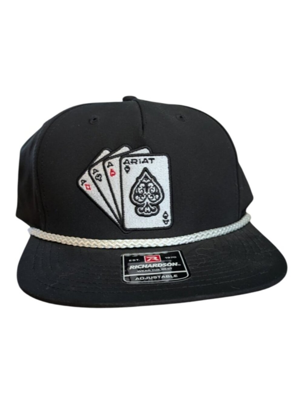 NWT ARIAT Men's Snapback Cap 3D Embroidered Ace Playing Cards White Rope Accent